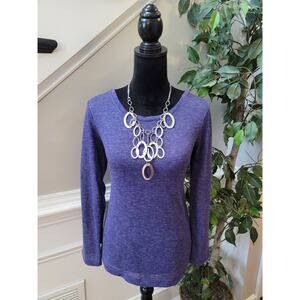 Chicos Sweater 0/S Purple Stretch Knit Scoop Long Sleeve Asymmetric Hem Pullover